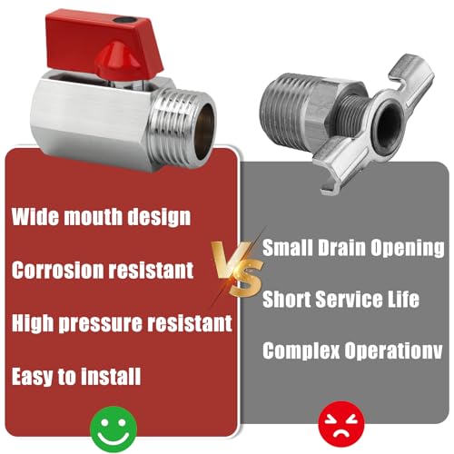 1/2" Brass Mini Ball Valve with PTFE Sealing Tape, NPT Thread Female and Male Shut-Off Valves, Hot Water Drain Valve for RV or Trailer Water Heater Maintenance (Red) - color: Red