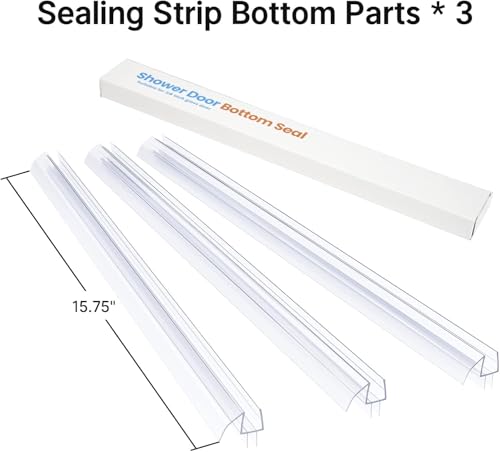 AmazerBath 3PCS Shower Door Bottom Seal for 1/4 Inch Glass - (15.75 Inches * 3), 3 Section Segmented Shower Installation Kit Frameless Glass Door Seal Strip - style: Bottom Seal 1/4