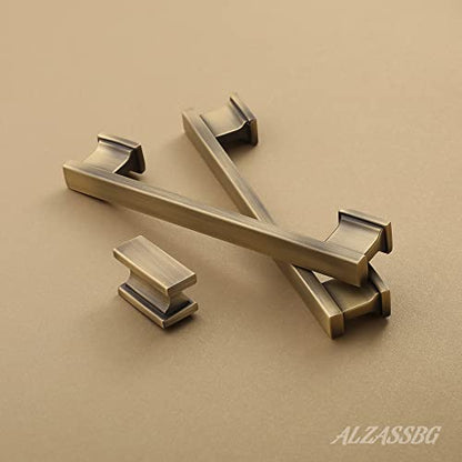 Alzassbg 10 Pack Brushed Antique Brass Cabinet Pulls, 5 Inch(128mm) Hole Centers Kitchen Cabinet Handles for Cabinets and Drawers AL3061AB - color: Brushed Antique Brass, size: 5" Hole Center