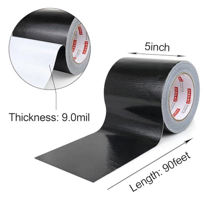 Wide Duct Tape, Industrial Grade 30Yards (90 ft) Wide Tape 5'' Duct, 9 Mil Heavy-Duty, Waterproof, Strong, Flexible, No Residue, for Crafts & Home Improvement (Black, 5'' x 90ft) - color: Black, size: 5'' x 90ft