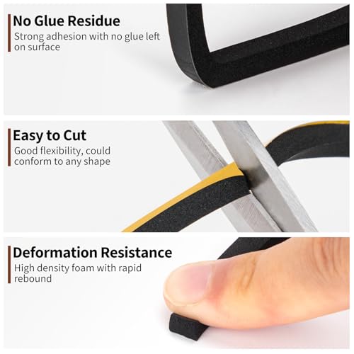 Yotache Foam Weather Stripping 1/4" W X 1/4" T, New Adhesive Craft, Insulation Soundproofing Strips Tape Gasket Seal for Door Frame and Window, Sliding Door Jamb, 16.5 Ft Length - size: 1/4"x1/4"x16.5 FT
