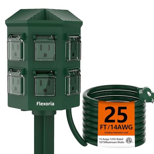 Outdoor Power Strip Waterproof, 25 FT Heavy Duty Extension Cord, 6 Grounded Outlets for Graden and Yard Decorations, 15A/1875W, ETL Listed - size: 25ft
