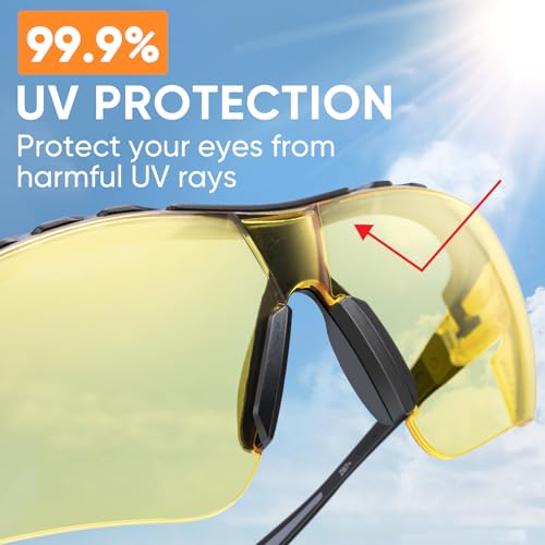 TICONN Anti-Fog Safety Glasses for Men and Women, ANSI Z87.1 Scratch Proof Eye Goggles with Adjustable Arms and UV Protection - style: 10 Pack/Yellow