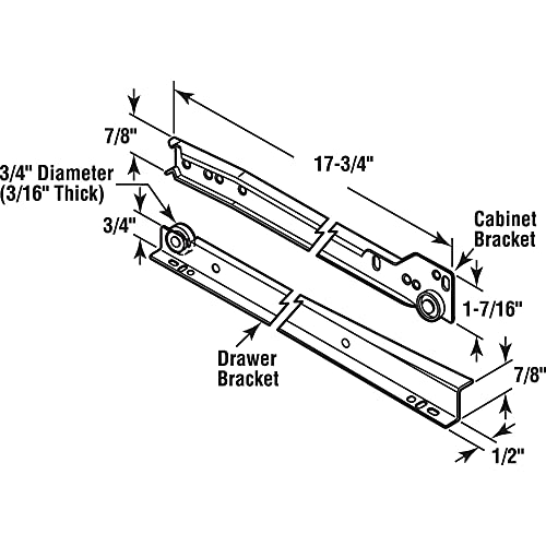 Prime-Line R 7211 Drawer Slide Kit – Replace Drawer Track Hardware – Self-Closing Design –Fits Most Bottom/ Side-Mounted Drawer Systems –17-3/4 In. Steel Tracks, Plastic Wheels, White (1 Pair)