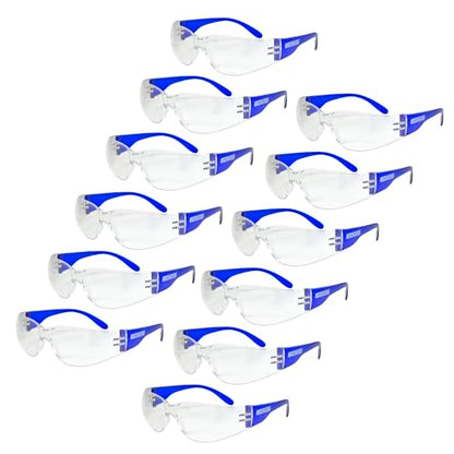 JORESTECH Safety Glasses, ANSI Z87+ Compliant, Impact-Resistant Polycarbonate Lenses, UV Protection, Anti-Scratch Coating, 12-Pack - color: Blue-clear