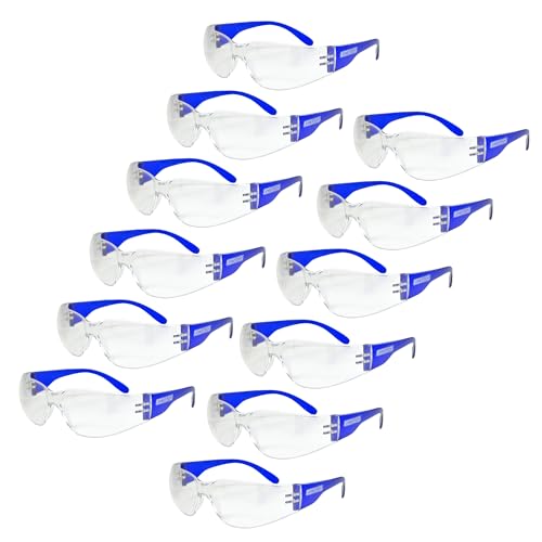 JORESTECH Safety Glasses, ANSI Z87+ Compliant, Impact-Resistant Polycarbonate Lenses, UV Protection, Anti-Scratch Coating, 12-Pack - color: Blue-clear