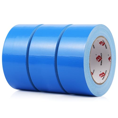 BOMEI PACK 3 Pack Blue Duct Tape Heavy Duty,2 Inch x 30 Yards,9 Mil Thick Heavy Duty Blue Tape Duct,Waterproof,No Residue,Flexible,Tear by Hand,Industrial Grade for Repairing,Fxing - color: Blue