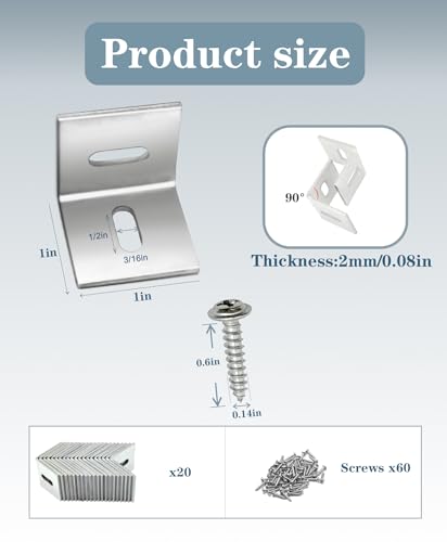 Table Top Fasteners,20 Pack Z Clips for Table Tops Included 60 pcs Screws,Adjustable Corner Braces for Wood Table Tops,Which L Brackets Use on Wood Table as Countertop Fasteners