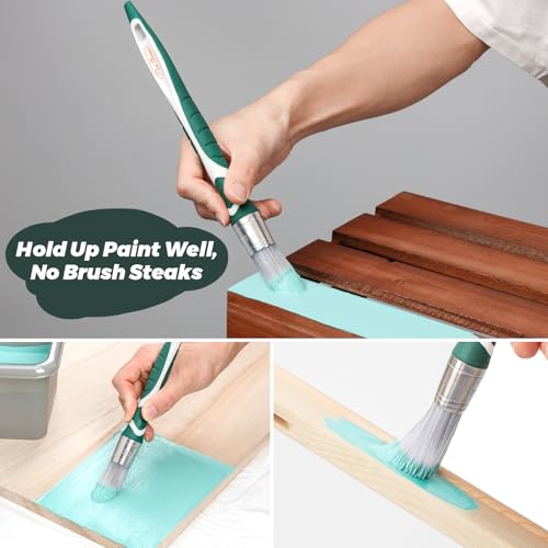 3pcs Trim Paint Brushes Set, 0.6", 0.7", 0.8" Small Paintbrush Synthetic Bristles, Long & Short Easy-Grip Rubber Handle, Trim Brushes for Painting Walls,Cabinets,Windows,Doors,Edges,Corners
