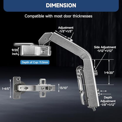 HJ 135 Degree Corner Cabinet Hinges, 2 Pack Lazy Susan Hinges, Corner Kitchen Cabinet, Cupboard Folded, Folden Door,Replacement Hardware,35mm Cup, 3D/6-Way Adjustable - size: 135°