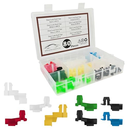 80 PCS Car Door Lock Rod Clips Kit, Door Handle Lock Rod Retainer Clip for Left and Right Doors, Tailgate Handle Rods Clips, Universal Automotive Repair Replacement Accessories for Most Vehicles