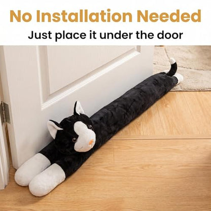 Animal Fabric Under Door Draft Stopper Weather Stripping Sound Proof Bottom Seal Heavy Duty Reduce Noice (Cat)