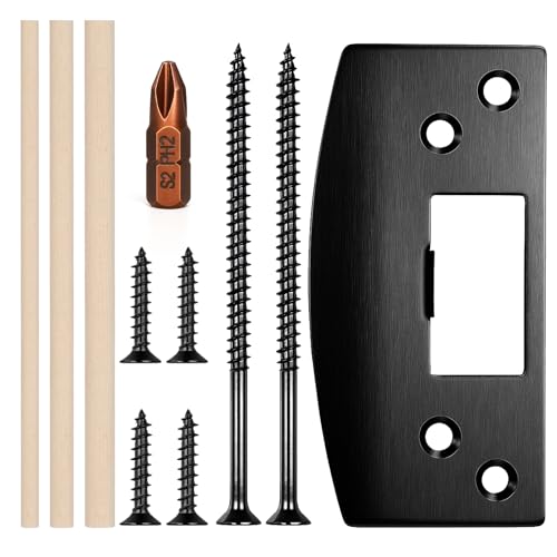 Oversized Door Latch Plate Heavy Duty Stainless Steel Door Strike Plate Replacement Lock Strike Plates Enlarged Strikes Hole with Relocated Screw Holes - color: Black