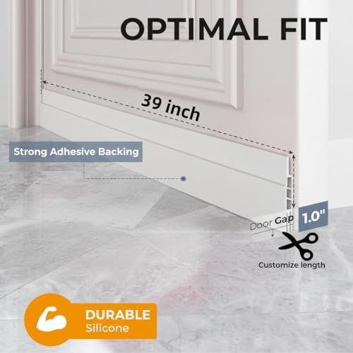 Premium Adjustable Door Draft Stopper - Under Door Sweep Weather Stripping with Strong Adhesive, Soundproof & Energy-Saving Seal for Exterior/Interior Doors, Cold Air & Noise Blocker - size: white