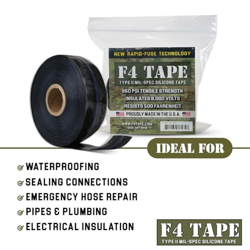 Bond It F4 Emergency Self-Fusing Silicone Tape, Repair Plumbing Pipe & Radiator Hose Leak, Electrical Insulation, Permanent Bonding, Waterproof, 1" x 36' x 20mil, Black - color: Black