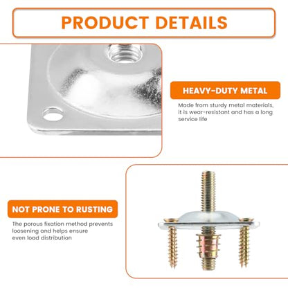 4-Piece Table Leg Mounting Plate, Heavy Duty Steel Table Leg Brackets with M8 Hanger Bolts and Screws, Furniture Hardware Attachment Plates for Sofa Couch and Chair Repair
