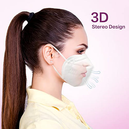 Miuphro KN95 Disposable Face Mask 25 Pack 5-Ply Breathable Safety Masks Against PM2.5, Disposable Respirator Protection Mask for Men and Women White - color: White