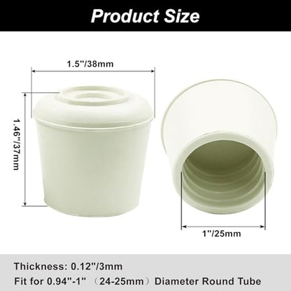 16pcs 1 Inch Round Chair Leg Tips Caps, Non-Slip Rubber Chair Leg Floor Protectors, White Furniture Leg Caps Fit for 0.94"-1" (24-25mm) Diameter Round Feet - size: 1 Inch-White
