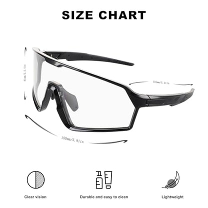 BangLong Photochromic Cycling glasses for Men Women, Clear Running MTB Sunglasses UV Protection - color: Black Frame-photochromic