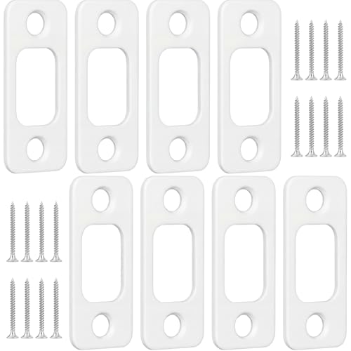 Blulu 8 Pcs 1" x 2-1/4" Door Deadbolt Strike Plate Carbon Steel Round Corner Door Backplate Heavy Duty Strike Plate with 16 Pcs Screws for Home Office Residential Use, White - color: White, size: 1" x 2-1/4"