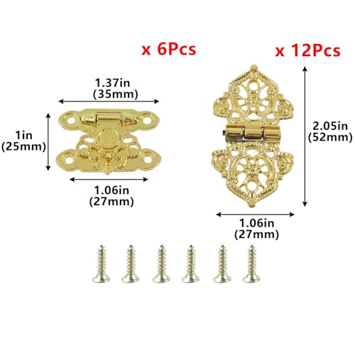 Geesatis Jewelry Box Hinges and Latches Hardware Kit, Cabinet Furniture Hinges Hasp Clasp,Golden(18Pcs) - style: C-Gold