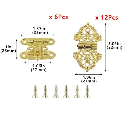 Geesatis Jewelry Box Hinges and Latches Hardware Kit, Cabinet Furniture Hinges Hasp Clasp,Golden(18Pcs) - style: C-Gold