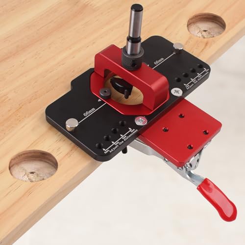 35mm Metal Concealed Hinge Jig Hinge Hole Drilling Jigs with Quick Clamp, Dust Vacuum Adapter Concealed Door Hinge Jig Guide for Woodworking Door Cabinet Hinges Mounting Tool - color: Black&red