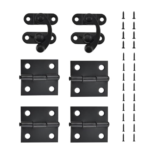 Antique Vintage Black Right Latch Hook and Hinge with Matching Screws Kit for Decorative Jewelry Box Cabinet Suitcase and DIY Handicrafts (2X Hasp Catch + 4X Hinges) - color: Right Latches