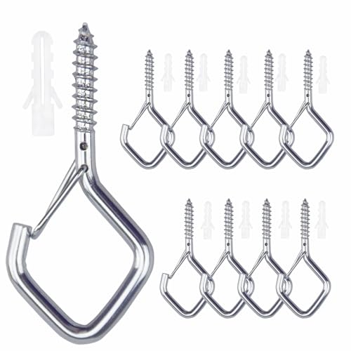 10 PCS Eye Screw Hooks for Hanging Heavy Duty with Safety Buckle.Metal Ceiling Hooks for Hanging Plants,Cup,Wind Chime,Bird Feeders,christmas String Lights at Indoor&Outdoor,2.36 Inch(No Drill Bit) - color: Silver, size: 10 Pieces