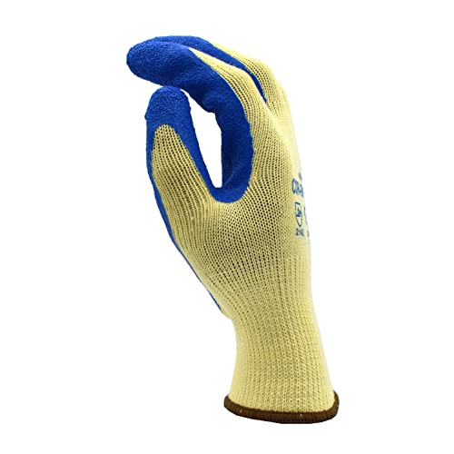 Cordova Cor-Grip Gloves, 10-Gauge, Yellow Poly/Cotton Shell, Blue Latex Palm Coating, 12-Pack - size: Large