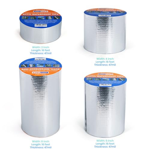 ADHES Upgrade Butyl Tape Waterproof Tape, 1.2mm Thick, 4 inch x 16 feet, Aluminum Foil Tape Butyl Sealant Tape for RV Repair, Window, Boat and Pipe Sealing, Glass & EDPM Rubber Roof Patching, Silver - size: 100mm x 5m