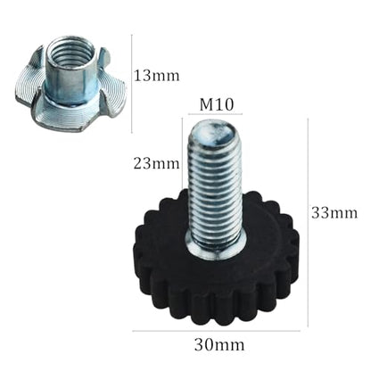 TOVOT 4PCS M10×1.5 Furniture Leveling Feet with Nuts Screw-on Table Leg Levelers Silver(30×33MM)