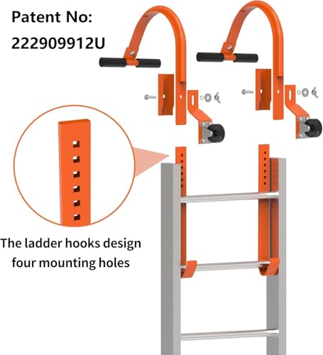 2 Pack Heavy Duty Ladder Roof Hook with Wheel Rubber Grip T-Bar for Damage Prevention,500 lbs Weight Ratin,Fast & Easy to Access Steep Roof