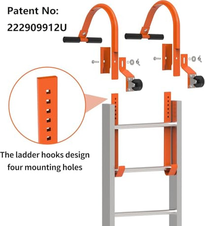 2 Pack Heavy Duty Ladder Roof Hook with Wheel Rubber Grip T-Bar for Damage Prevention,500 lbs Weight Ratin,Fast & Easy to Access Steep Roof
