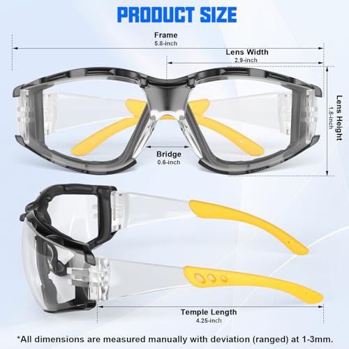 OXG Safety Glasses for Men, ANSI Z87.1 Anti-Fog Impact Resistant Protective Eyewear, Foam Gasket, UV400 Protection - color: 6-clear-yellow