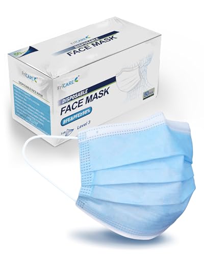 FriCARE Disposable Face Masks, 3-Ply ASTM Level 3 Medical Grade, Breathable & Comfortable for Adult Daily Work/Sun Protection, 50 Pack Blue - color: Blue