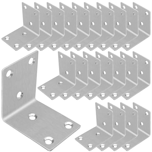 40PCS L Bracket Corner Braces, 304 Stainless Steel Shelf Bracket for Wood, Shelves, Bookshelf Support 90° L Shape Joint Angle Brackets.(Silver,2.6X1.89X0.08IN) - size: 2.6X1.89X0.08IN