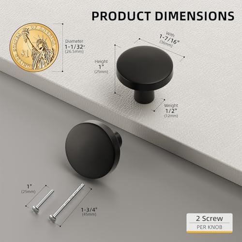 goldenwarm 30 Pack Matte Black Cabinet Knobs for Kitchen Hardware Handles Round Dresser Drawer Knob for Closet Bifold Modern Cabinets Pulls,1.27 Inch - color: Black