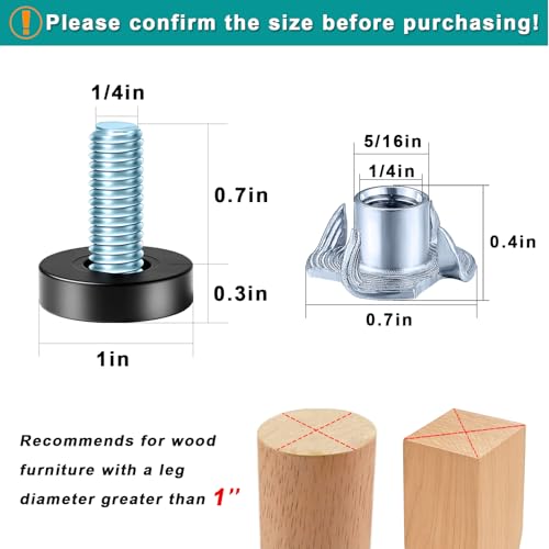 4 Set 1/4" Thread Furniture Feet Levelers, Adjustable Table Leg Screws, Height Adjuster Leveler with T-Nut for Tables,Cabinets,Chairs (1/4''-with T-Nut-8 PCS) - size: 1/4''-with T-Nut-8 PCS