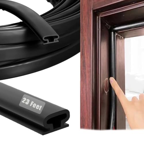 Rubber Weather Stripping Door Seal Strip, Self-Adhesive Door Weather Stripping Strip, Soundproof D Shape Waterproof Weatherstripping for Door Frame Windows Insulation (23ft,Black) - color: Black, size: 23ft