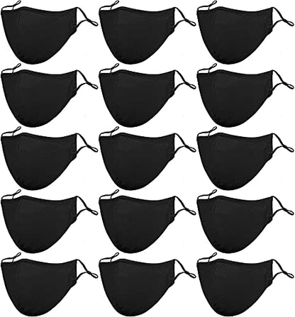 Black Reusable Breathable Cloth Face Protection，Adjustable Washable Male and Women Fashion Face Protection Cover - color: 15pcs