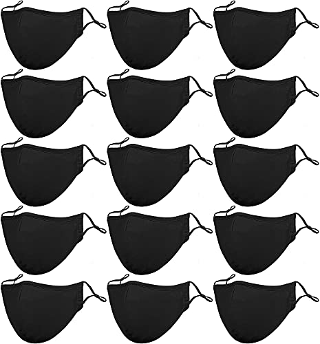 Black Reusable Breathable Cloth Face Protection，Adjustable Washable Male and Women Fashion Face Protection Cover - color: 15pcs