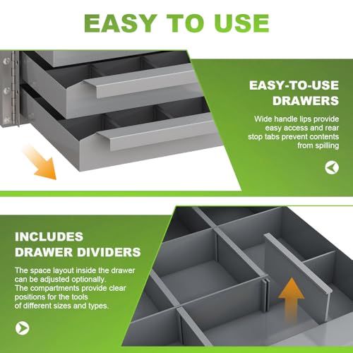 Yeeoy 9-Drawer Storage Cabinet, Tool Box Side Cabinet, Steel Parts Cabinet Van Storage Drawers, Bit Organizer Tool Chest for Hardware Storage and Organizers, Grey, Powder Coat Finish