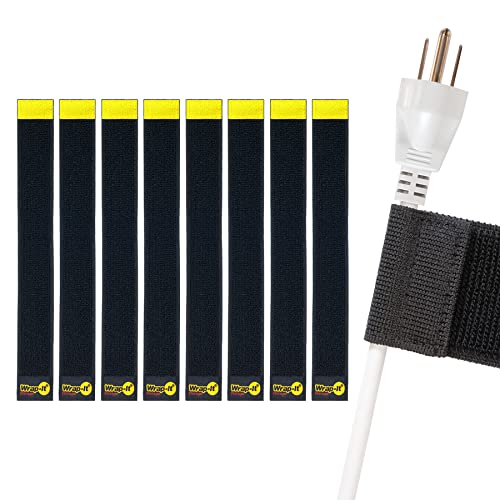 Selfie Straps by Wrap-It Storage, 12-inch (8-Pack), Black - Stretchy Hook and Loop Cord Organizer that Stays Attached to Cord for Electrical Cable Management and Organization - size: 12" (8 Pack)
