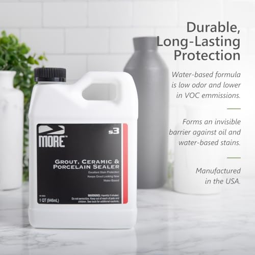 MORE Grout, Ceramic & Porcelain Tile Sealer - Water-Based Grout Sealer - Stain, Tile & Grout Protection - for Bathrooms, Showers & Floors - Prevent Grout Haze - Safe & Easy to Use - Unscented - 32oz - size: Quart