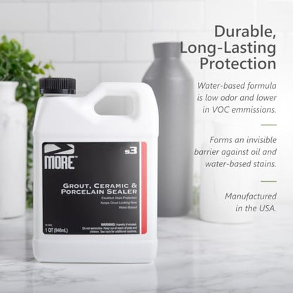 MORE Grout, Ceramic & Porcelain Tile Sealer - Water-Based Grout Sealer - Stain, Tile & Grout Protection - for Bathrooms, Showers & Floors - Prevent Grout Haze - Safe & Easy to Use - Unscented - 32oz - size: Quart