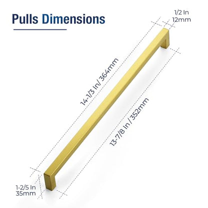 JOY DECOR 2 Pack Gold Cabinet Handles, 13-4/5 Inch Hole Center Cabinet Pulls – Square Stainless Steel Kitchen Knobs for Drawers, Dressers, Cupboards & Vanities - size: 13-4/5 Inch Hole Center