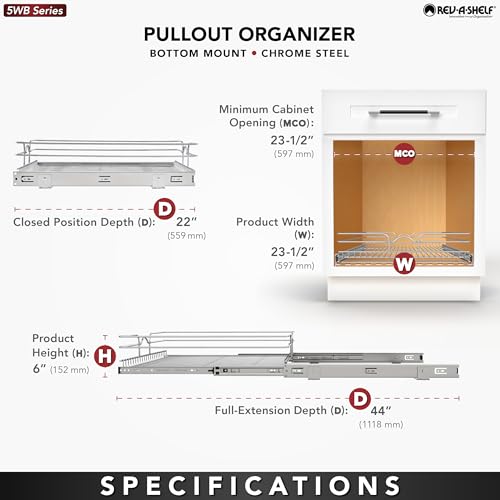 Rev-A-Shelf Kitchen Cabinet Pullout Shelf and Drawer Organizer Slide Out Pantry Storage Basket in Multiple Sizes, 24 x 22 In, 5WB1-2422CR-1 - size: 24" W X 22"d, style: Single Tier