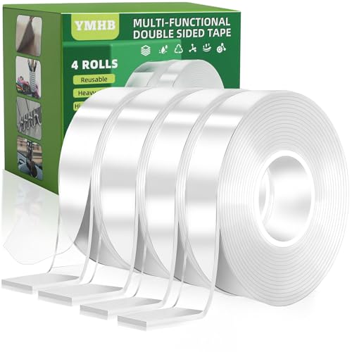 YMHB Double Sided Tape Heavy Duty, Nano Tape Double Sided Mounting Tape(4 Rolls, Total 39.2FT), Removable Transparent Adhesive Tape, Clear Two Sided Poster Wall Tape Strips for Home Office - size: 1.18 inch x 19.6 feet & 0.78 inch x 19.6 feet