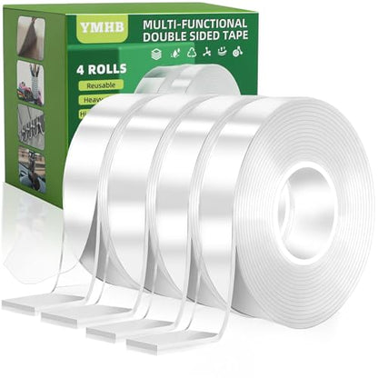 YMHB Double Sided Tape Heavy Duty, Nano Tape Double Sided Mounting Tape(4 Rolls, Total 39.2FT), Removable Transparent Adhesive Tape, Clear Two Sided Poster Wall Tape Strips for Home Office - size: 1.18 inch x 19.6 feet & 0.78 inch x 19.6 feet